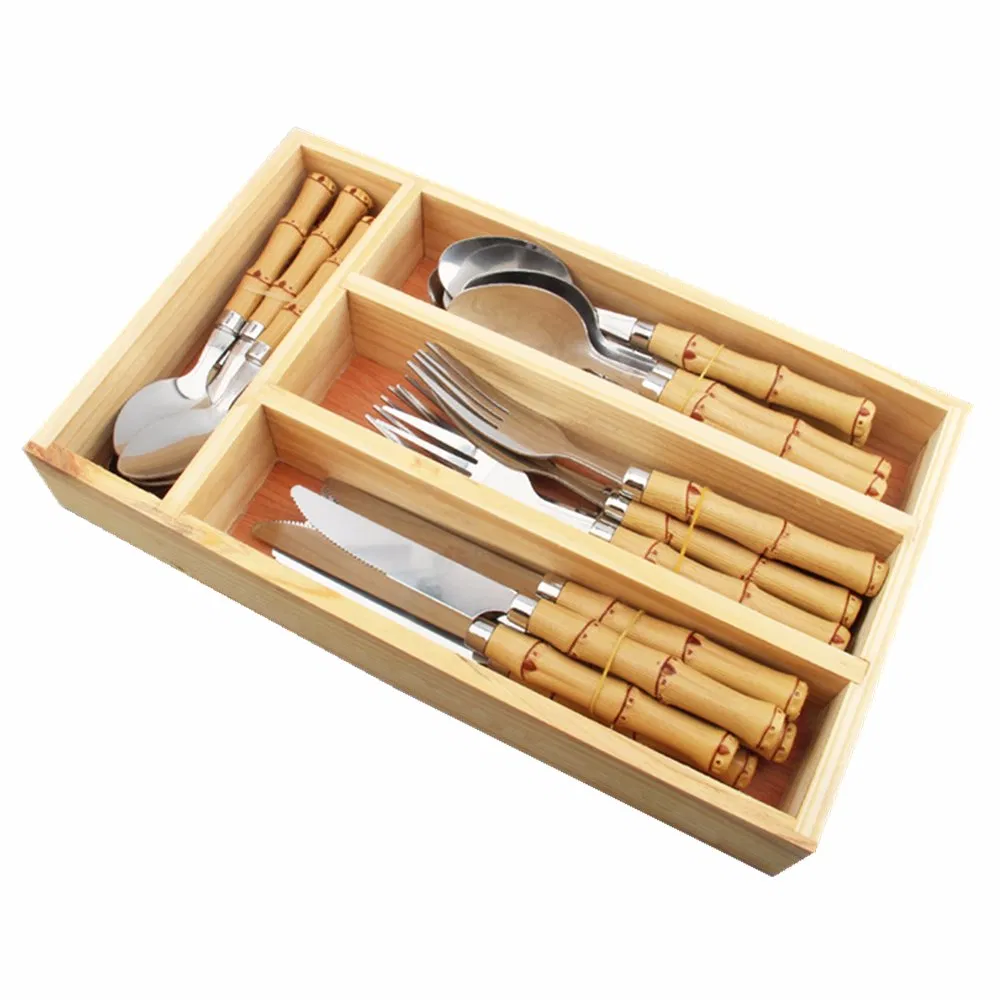 Set di posate Aveco con manico in bambù beige e tubo rotondo in bambù naturale