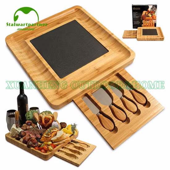 Set di taglieri per pane e formaggio con posate quadrate, grandi, da 4 pezzi, con cassetti